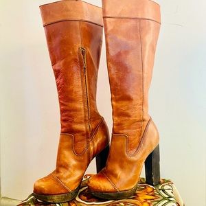 STEVE MADDEN VINTAGE SEXY DISTRESSED LEATHER KNEE HIGH BOOTS SZ 37.5 // 7 1/2